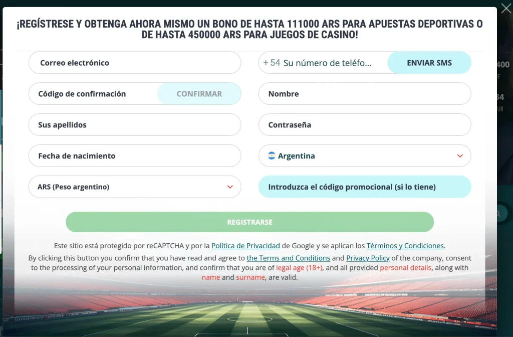 22Bet registration en argentina